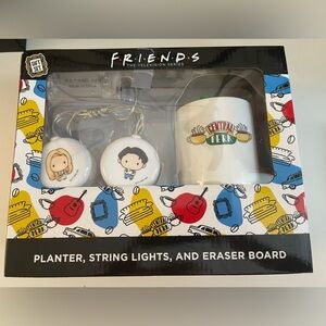 Friends Tv Show Collectible Planter, String Lights, Eraser Board Gift Set NEW